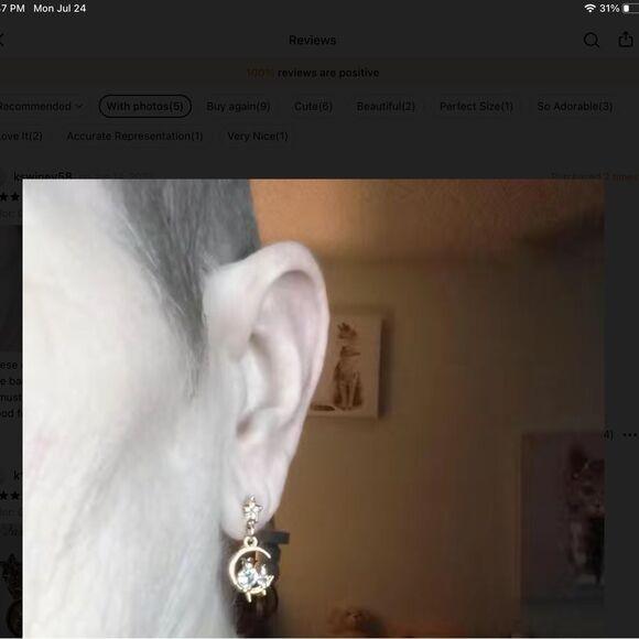 - 😺Gold plated Tiny Celestial Cat Cz Diamond Earrings - Picture 5 of 9